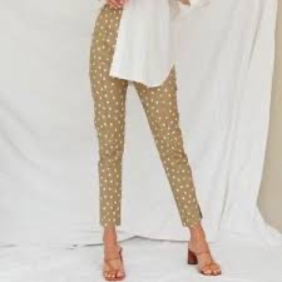 Anthropologie The Essential Slim Polka Dot Pants Brown White Size 6 - Picture 4 of 11